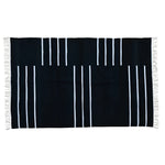 Handwoven Black and White Minimalistic Stripe Cotton Rug with Fringes