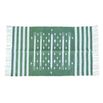 Handwoven Green and White Stripe Traditional Cotton Rug with Fringes