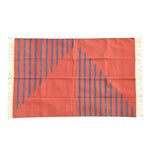 Handwoven Tagerine Blue Stripe Cotton Rug with Fringes