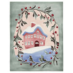 This charming area rug features a whimsical design of a snow-covered house surrounded by holly branches and berries. Crafted from high-quality wool, this 8x10 rug is perfect for adding warmth and style to large living rooms.