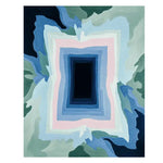 This is the Icy Mirage Layers Hand Tufted Rug, a stunning area rug featuring an abstract design with layered shades of blue, pink, and green. Perfect as a contemporary rug for large living rooms, this wool rug captures a sense of modern elegance and artistic flair.