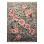 A beautifully designed Imperial Garden Hand Tufted Wool Rug showcasing a vibrant floral pattern with pink flowers on a soft, muted background, perfect for adding elegance to living room area rugs. This large wool rug combines artistry and comfort, making it an ideal centerpiece for any living space.