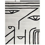 This stunning area rug, titled 'Inkbound Face Geometry Hand Tufted Rug', features a bold, contemporary abstract face design with geometric lines. Crafted from high-quality wool, it is perfect as a living room rug in an 8x10 size. Its unique artistic pattern makes it a standout piece among large living room rugs.