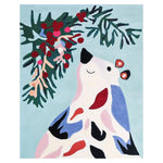 Colorful hand tufted area rug featuring a whimsical bear design with festive greenery, perfect for adding charm to living room area rugs. This wool rug showcases vibrant colors and playful patterns, ideal for creating a cozy atmosphere.