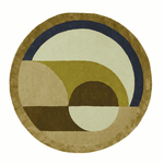 The Maia Golden Brown Round Hand Tufted Wool Rug features an abstract design with earthy tones of golden brown, green, and blue, perfect for adding warmth to bedrooms or living rooms. This round area rug is crafted from high-quality wool, making it a stylish and durable choice for bedroom area rugs and living room spaces.