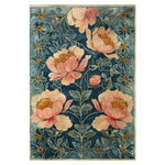 Majestic Blossoms Hand Tufted Wool Rug featuring a vibrant floral design with large pink flowers on a deep blue background, ideal as an area rug for living room spaces. This vintage-inspired wool rug adds elegance and warmth, perfect for those seeking large living room rugs.