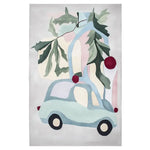 A colorful hand-tufted area rug featuring an abstract design with a whimsical car and leaf motif, perfect for adding a playful touch to any living room. This wool rug showcases soft pastel colors, making it an ideal choice for those seeking stylish area rugs for living room decor.