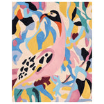 A vibrant Modern Jungle Mood Hand Tufted Rug featuring an abstract design with bold colors and patterns, perfect for enhancing any living room area. This contemporary wool rug showcases a unique artistic flair, making it an ideal choice for those seeking stylish rugs for living room spaces.