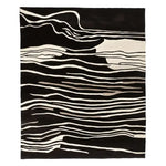 Top view of the Modular Art Beat Hand Tufted Area Rug featuring a striking abstract design in black and white. This contemporary wool rug is perfect for adding a modern touch to your living room area.
