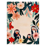 A vibrant area rug featuring playful monkeys surrounded by colorful flowers and leaves on a cream background. This hand-tufted wool rug is perfect for adding a lively touch to your living room decor.