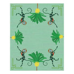 A vibrant hand-tufted area rug featuring playful monkeys and lush palm trees on a soothing green background. Perfect for adding a touch of whimsy to living room area rugs, this wool rug blends boho style with practicality. Ideal for both living rooms and offices, this unique design is sure to enhance your space.