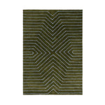 Top view of a Moss Green Geometric Hand Tufted Wool Rug, showcasing a striking geometric pattern. This large area rug is perfect for adding a contemporary touch to a dining room or living room, ideal for those seeking formal dining room rugs or large area rugs for living room settings.
