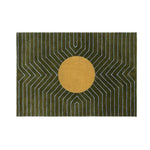 A stylish Moss Green Gold Circle Geometric Hand Tufted Wool Area Rug featuring a bold gold circle at the center, perfect for adding a contemporary touch to dining rooms or living room areas. Ideal as an 8x10 living room rug, this wool rug combines modern design with comfort, making it a standout piece in any living space.