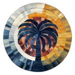Vibrant Mystic Gradient Hand Tufted Round Rug featuring an abstract palm tree design. This wool area rug is perfect for large living rooms, adding a splash of color and style. Ideal for bedrooms and living rooms, enhancing spaces with its unique 8x10 dimensions.
