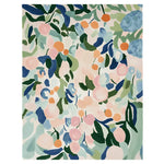 Floral patterned rug with colorful flowers and leaves on a light background