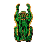 Vibrant orange and green tiger design area rug, perfect for adding a touch of personality to your bedroom or office. This vintage-style wool rug features intricate patterns, ideal for those seeking unique bedroom rugs or office rugs.