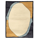 Top view of an Organic Depth Layers Hand Tufted Rug, showcasing a modern design with abstract shapes in earthy tones, ideal as an area rug for contemporary living rooms. This wool rug measures 8x10, perfect for adding a stylish touch to any space.