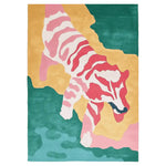 Vibrant hand-tufted area rug featuring an abstract tiger design in pastel colors. This contemporary wool rug is perfect for adding a pop of color to your living room. Ideal for spaces needing an 8x10 living room rug.