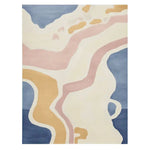 A contemporary wool area rug with a pastel abstract design, featuring soft hues of blue, pink, and beige. Ideal for modern living rooms, this hand-tufted rug adds a touch of elegance and comfort to any space.