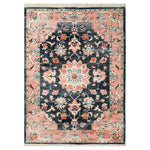 A beautifully designed Persian Serenade hand-tufted wool rug, featuring intricate floral patterns in a harmonious blend of pink, navy, and ivory. This area rug is perfect for adding an elegant touch to your living room, embodying the classic charm of Persian rugs.