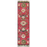 Top view of the Petal Harmony Hand Tufted Wool Rug, a vibrant runner rug featuring intricate floral patterns in shades of red, green, and cream. Ideal for adding a splash of color to kitchen spaces, hallways, or bathrooms, this wool rug offers both durability and style.