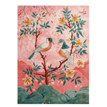 A beautifully crafted area rug featuring a vibrant floral design with birds perched on branches, set against a soft pink backdrop. This hand-tufted wool rug perfectly complements living room decor, adding a touch of elegance and nature-inspired charm. Ideal for those seeking unique and stylish area rugs for living rooms.