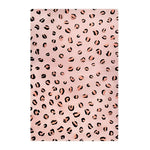 A stylish pink and black leopard print hand-tufted wool rug, perfect for adding a trendy touch to your living room or hallway. This large area rug features bold, abstract animal patterns that make it ideal for use as a kitchen runner or bathroom runner rug. Its vibrant design and durable wool material also make it a great choice for vintage rug enthusiasts looking to enhance their space.