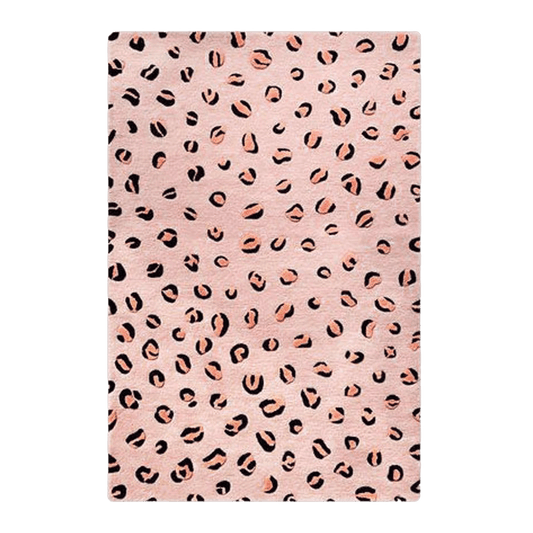 Pink and Black Leopard Print Hand Tufted Wool Rug - MAIA HOMES