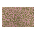 Stylish pink and gold leopard print area rug, perfect for adding a contemporary touch to a dining room or large living room. This hand tufted wool rug combines bold patterns with soft textures, ideal for modern living spaces.