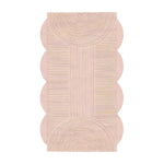 Top view of a Pink Scallop Arch Geometric Hand Tufted Wool Rug, perfect for dining room carpets or living room and dining room rugs. This elegant area rug features a unique scalloped edge with intricate geometric patterns, crafted from high-quality wool, ideal for adding a stylish touch to your dining room.