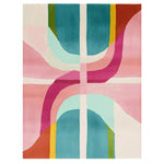 Top view of the Pop Wave Vibe Hand Tufted Rug, a vibrant area rug featuring an abstract design with bold colors like teal, pink, and orange. Perfect as a contemporary rug for large living rooms, this wool rug adds a splash of modern style to any space.