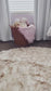 Brown Tipped White Round Artificial Wool Faux Fur Rug 6' x 6'