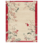 Elegant Quiet Meadow Song Hand Tufted Area Rug featuring a floral design with a red border. Ideal for adding a touch of nature to living room area rugs. This wool rug combines style and comfort, perfect for area rugs for living room decor.