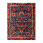 The Red Bloom Harmony Rug is an elegant hand-tufted area rug, perfect for adding a touch of vintage charm to your dining room or living room. Featuring a rich floral pattern with vibrant red and orange blooms on a deep blue background, this 8x10 wool rug brings warmth and style to any space.