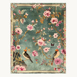 The Regal Aviary Frame Hand Tufted Rug is a stunning area rug featuring a vibrant floral design with birds perched among blossoms on a lush green background. Perfect for adding elegance to living rooms or offices, this wool rug combines style and comfort, making it an ideal choice for area rugs in living spaces.