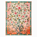 Elegant Regal Floral Frame Hand Tufted Area Rug featuring a vibrant floral design with pink blossoms on a cream and peach background. Perfect as a large living room rug or vintage wool rug for an office setting, adding a touch of sophistication and warmth.
