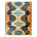 A beautifully designed Rococo Dreams Hand Tufted Area Rug showcasing an intricate abstract pattern with rich colors including blue, pink, and gold. This contemporary wool rug is perfect for large living spaces, offering a luxurious touch to any decor. Ideal for living room rugs 8x10, it combines style and comfort seamlessly.
