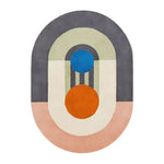 This vibrant Area Rug showcases a stylish geometric design with bold colors, perfect for enhancing large living room spaces. The contemporary wool rug features a striking combination of blue, orange, and neutral tones, making it an ideal choice for those seeking area rugs for living room decor.