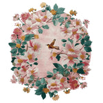 The Rosy Blossom Tapestry Hand Tufted Area Rug showcases a beautiful floral design, featuring pink and white blossoms with green leaves, and a delicate bird at the center. This wool rug is perfect for adding a touch of nature to your living room. Ideal as an 8x10 area rug for living rooms, it combines elegance and comfort.
