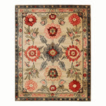 Royal Blossom Hand Tufted Area Rug featuring a vintage floral design, perfect for large living rooms. This 8x10 wool rug showcases vibrant red and beige tones, adding a touch of elegance and warmth to your living space.