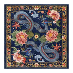 The Sanctuary of Dreams Hand Tufted Rug features a vintage design with intricate floral patterns and a mythical creature, perfect as a square area rug for dining rooms or living spaces. This wool rug showcases vibrant colors and detailed artistry, making it an ideal dining table rug or a striking addition to rugs for living rooms.