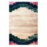 Scalloped Garden Hand Tufted Area Rug showcasing a beautiful blend of pink, blue, and green hues with an abstract, scalloped design. This contemporary wool rug fits perfectly in a dining room or as an 8x10 living room area rug, adding a touch of elegance to any living space.