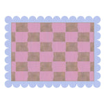 A beautifully designed Scalloped Leaf Checker Pink Hand Tufted Area Rug, perfect for adding a touch of elegance to any bedroom or living room. This boho wool rug features a charming checker pattern in soft pink hues, accentuated with scalloped edges, making it an ideal choice for those seeking stylish rugs for bedroom or living room decor.