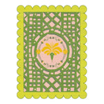 This image showcases the Scalloped Yellow Flower Mazed Hand Tufted Area Rug, perfect for adding a touch of elegance to your living room. The wool rug features a vibrant yellow floral design at its center, surrounded by intricate green lattice patterns. Its scalloped edges enhance its charm, making it an ideal 8x10 rug for living room spaces.