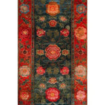 A stunning Scarlet Blossom Heritage Hand Tufted Area Rug featuring vibrant floral patterns in rich reds and greens, perfect for enhancing the elegance of your dining room or living room. This wool rug adds a touch of timeless beauty to dining room carpets and living room and dining room rugs collection.