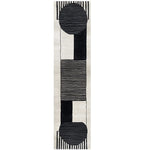 A top view of the Sea Murmur Hand Tufted Wool Runner Rug, featuring a contemporary black and white geometric design. Perfect for use as a kitchen rug, hallway runner, or bathroom runner rug, this elegant wool rug adds a touch of modern style to any space.