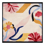 The Serendipity Garden Hand Tufted Rug is a vibrant square area rug featuring an abstract design with colorful floral patterns. Perfect for adding a contemporary touch to large living rooms, this wool rug combines bold hues of red, yellow, blue, and pink, making it an eye-catching centerpiece among area rugs for living rooms.