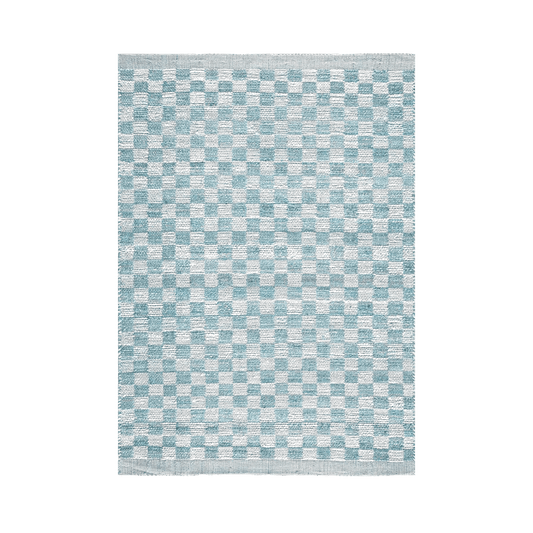 Sky Blue Checkered Jute Rug with Fringe - MAIA HOMES