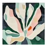 Soft Petal Symphony Hand Tufted Area Rug in a square shape, showcasing a contemporary floral design with vibrant colors including pink, green, and cream. Ideal for large living rooms, this wool rug adds a modern touch to any space.