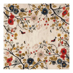 A beautifully detailed square area rug featuring a vibrant floral design with branches, flowers, and birds. This wool rug is perfect for adding a touch of elegance to any large living room. The intricate patterns and rich colors make it an ideal choice for those seeking eye-catching living room area rugs.
